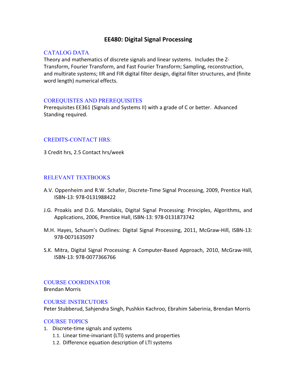 EE480: Digital Signal Processing