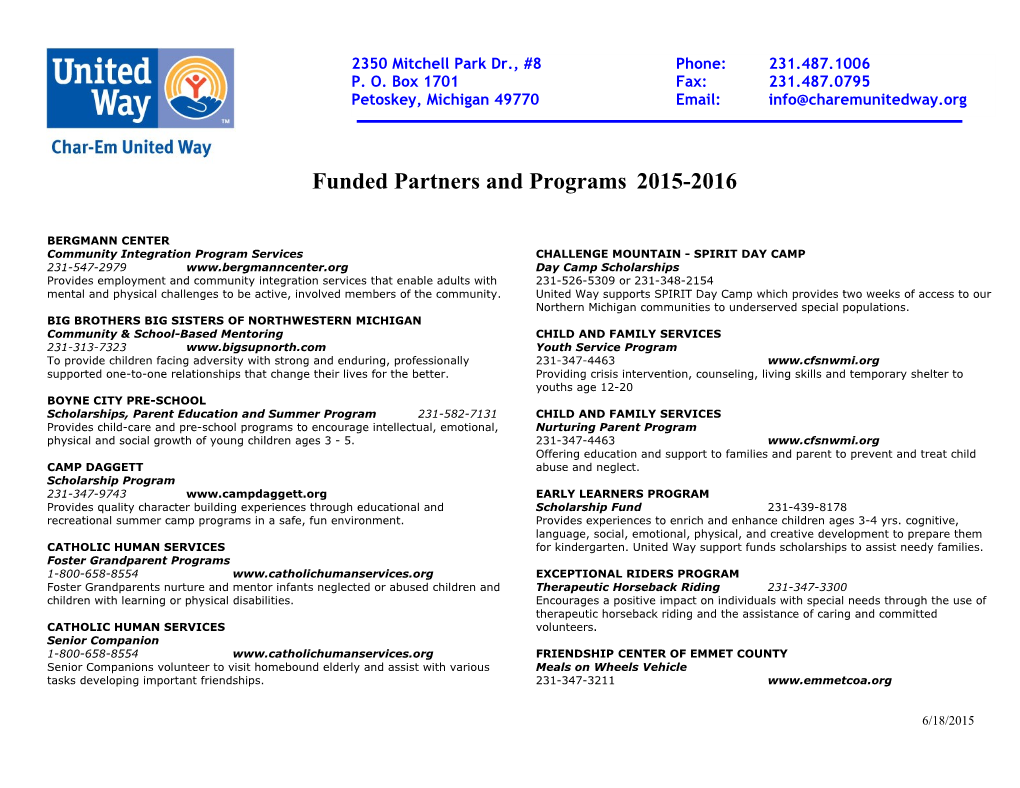 Funded Partnersand Programs 2015-2016