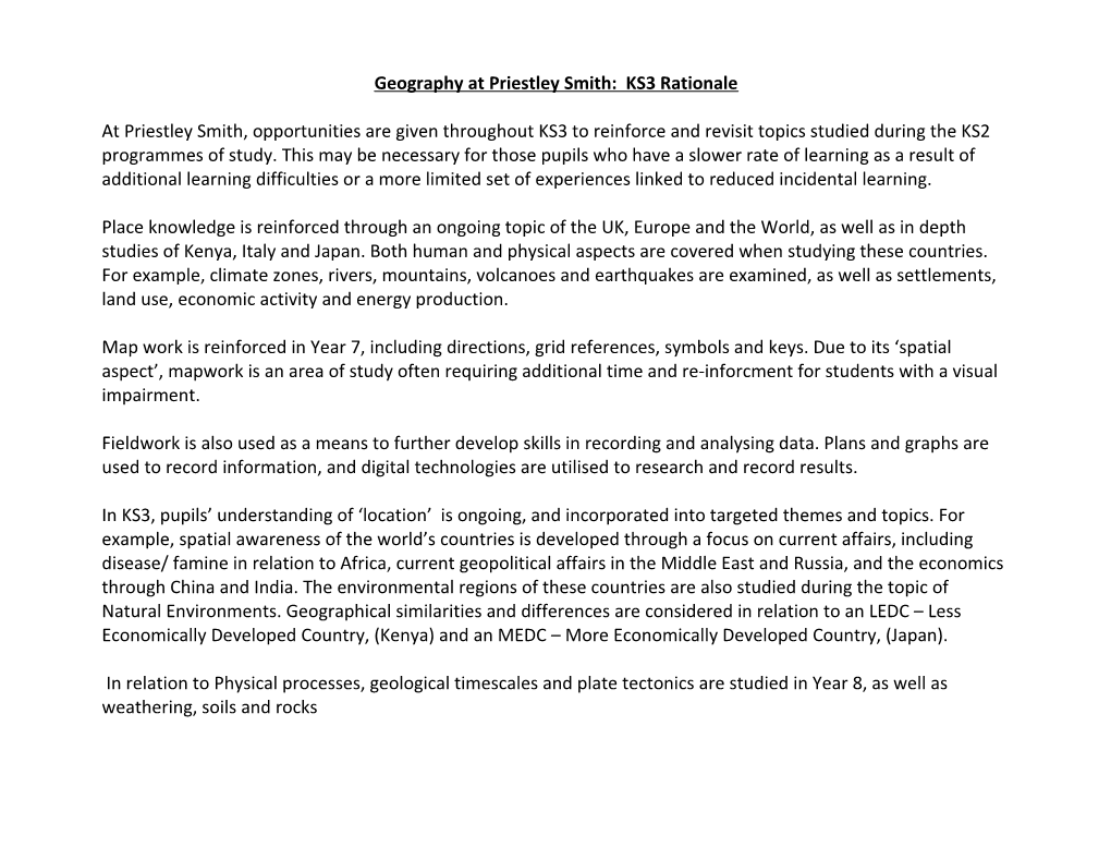 Priestley Smith KS3 Rationale