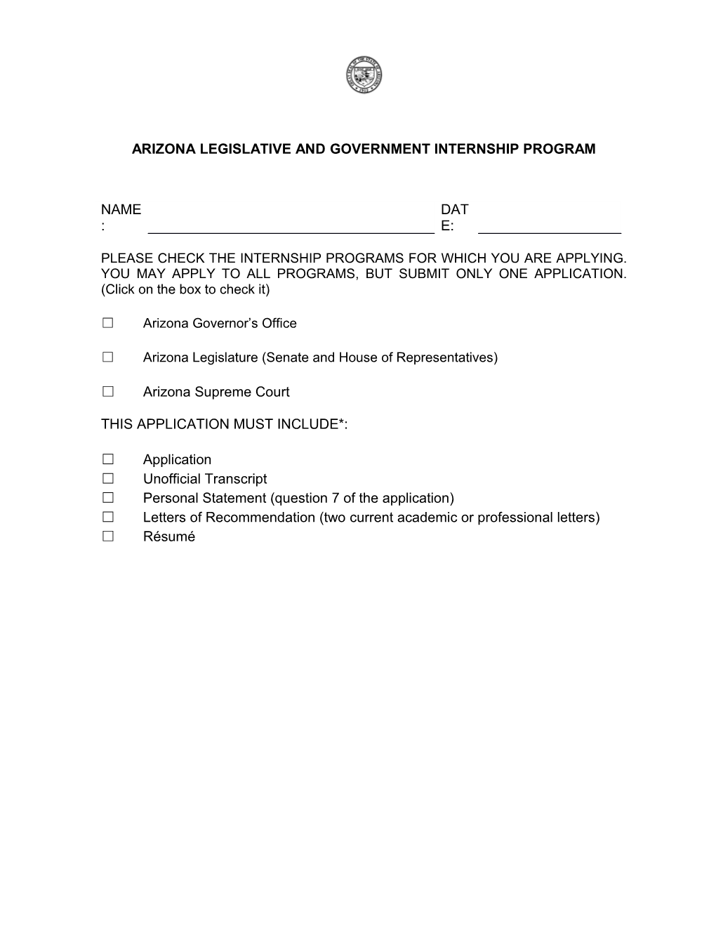 Arizona Legislative and Government Internship Program