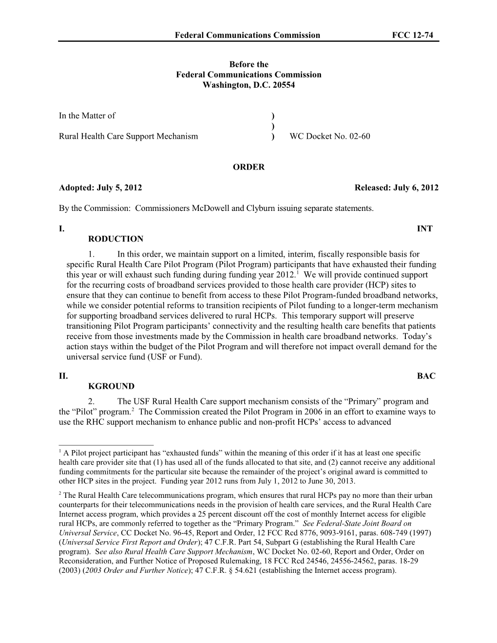 Federal Communications Commission FCC 12-74