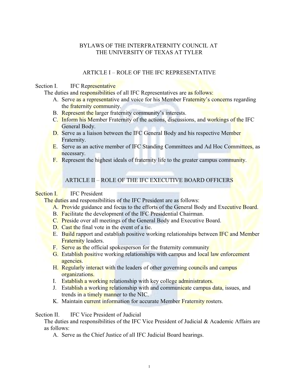 Bylaws of the Interfraternity Council At