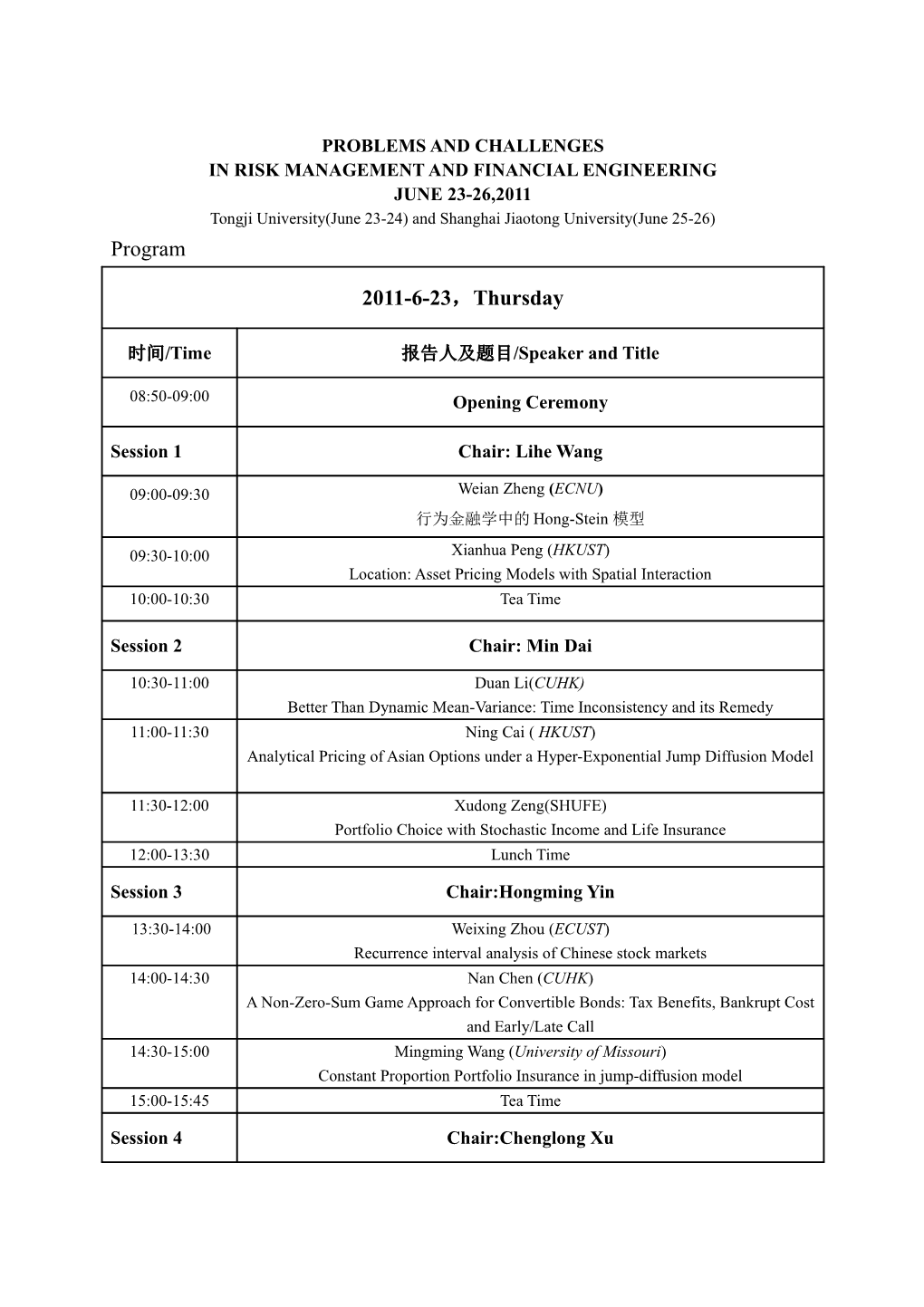 Plenary Lecture Program