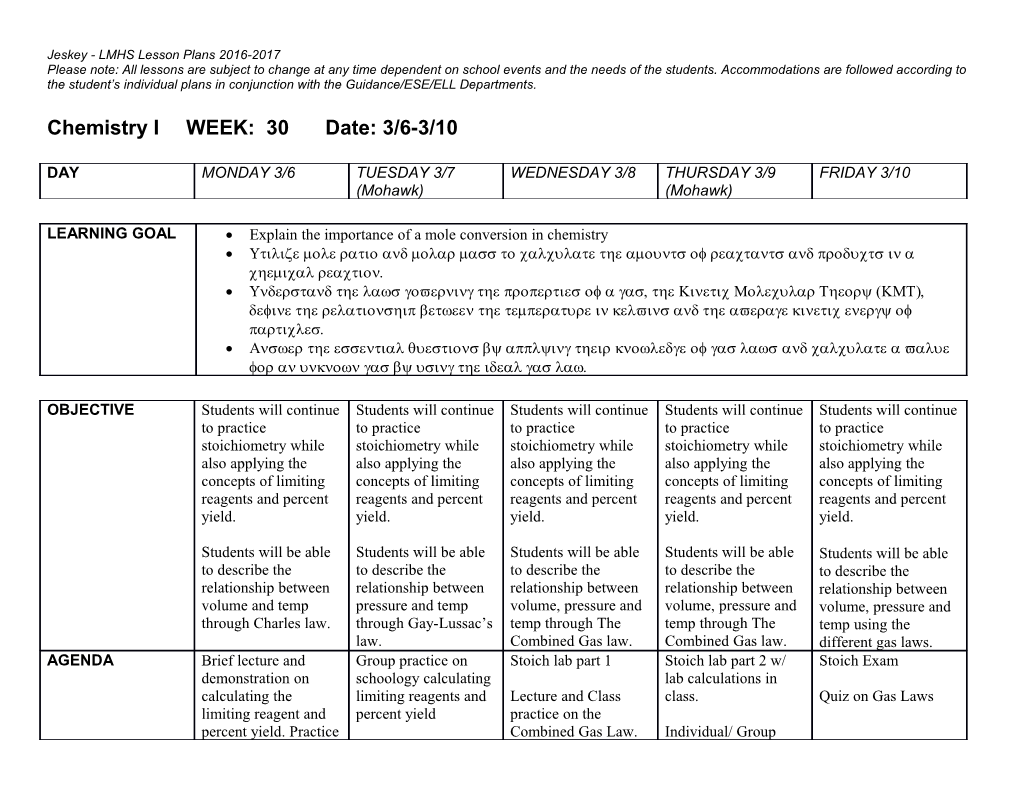 Jeskey - LMHS Lesson Plans 2016-2017