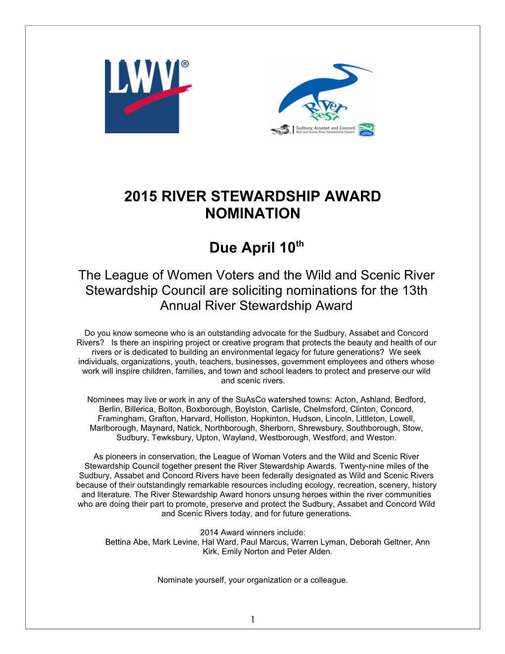 The League of Women Voters and the Wild and Scenic River Stewardship Council