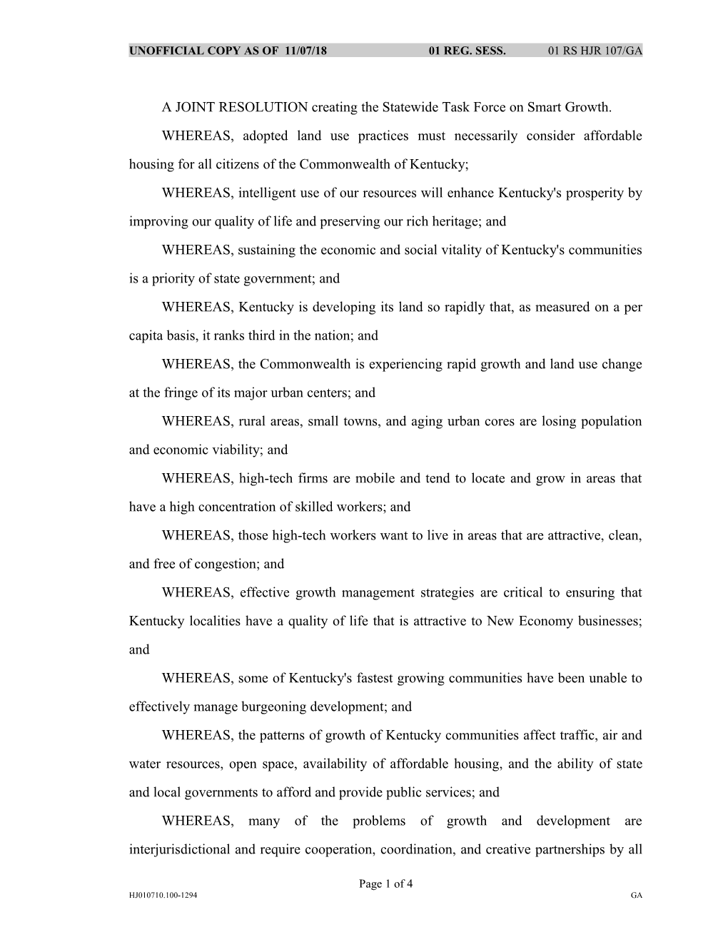 A JOINT RESOLUTION Creating the Statewide Task Force on Smart Growth