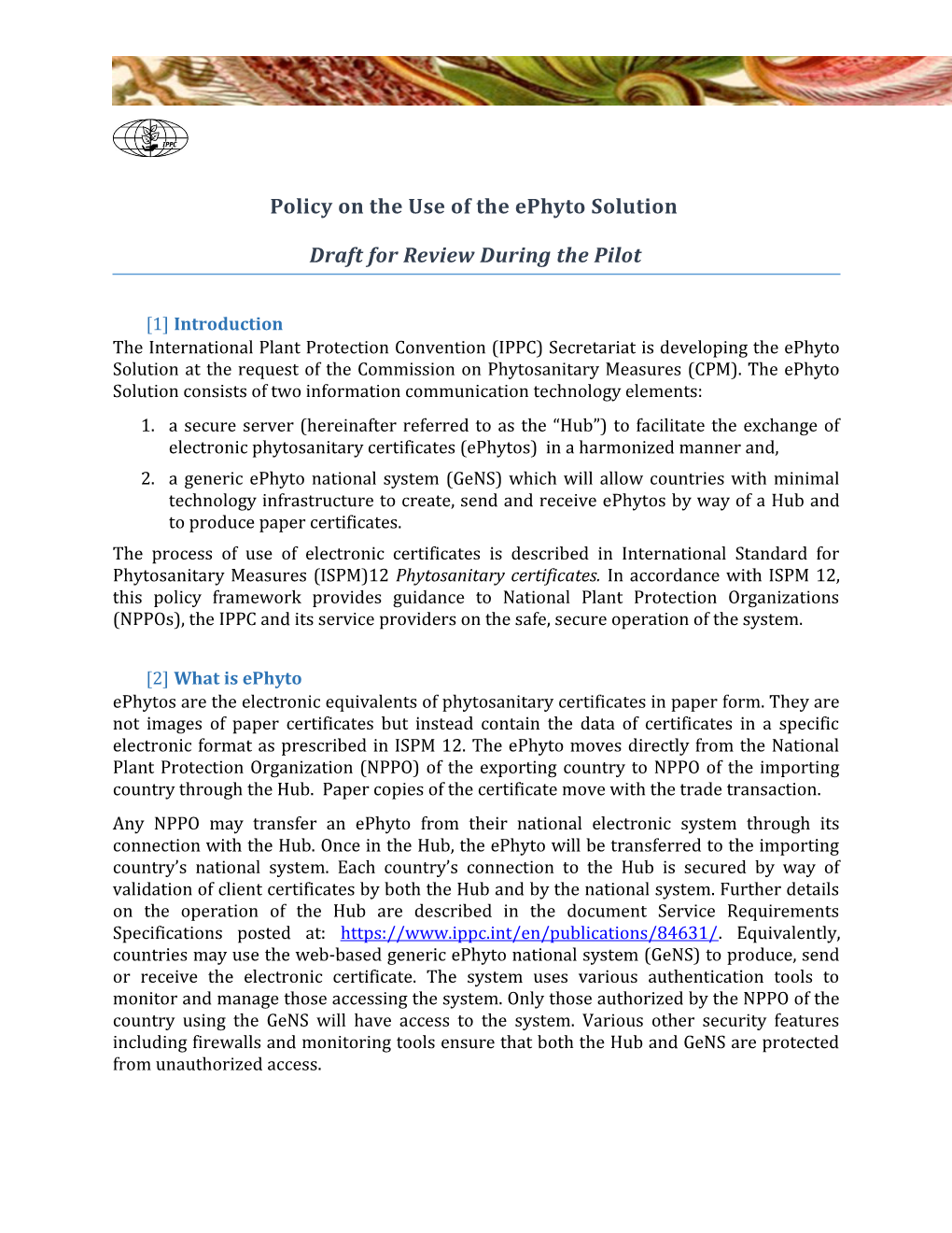 Policy on the Use of the Ephyto Solution