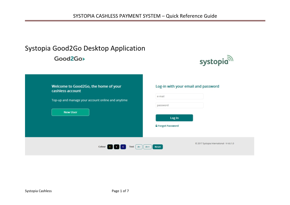 SYSTOPIA CASHLESS PAYMENT SYSTEM Quick Reference Guide