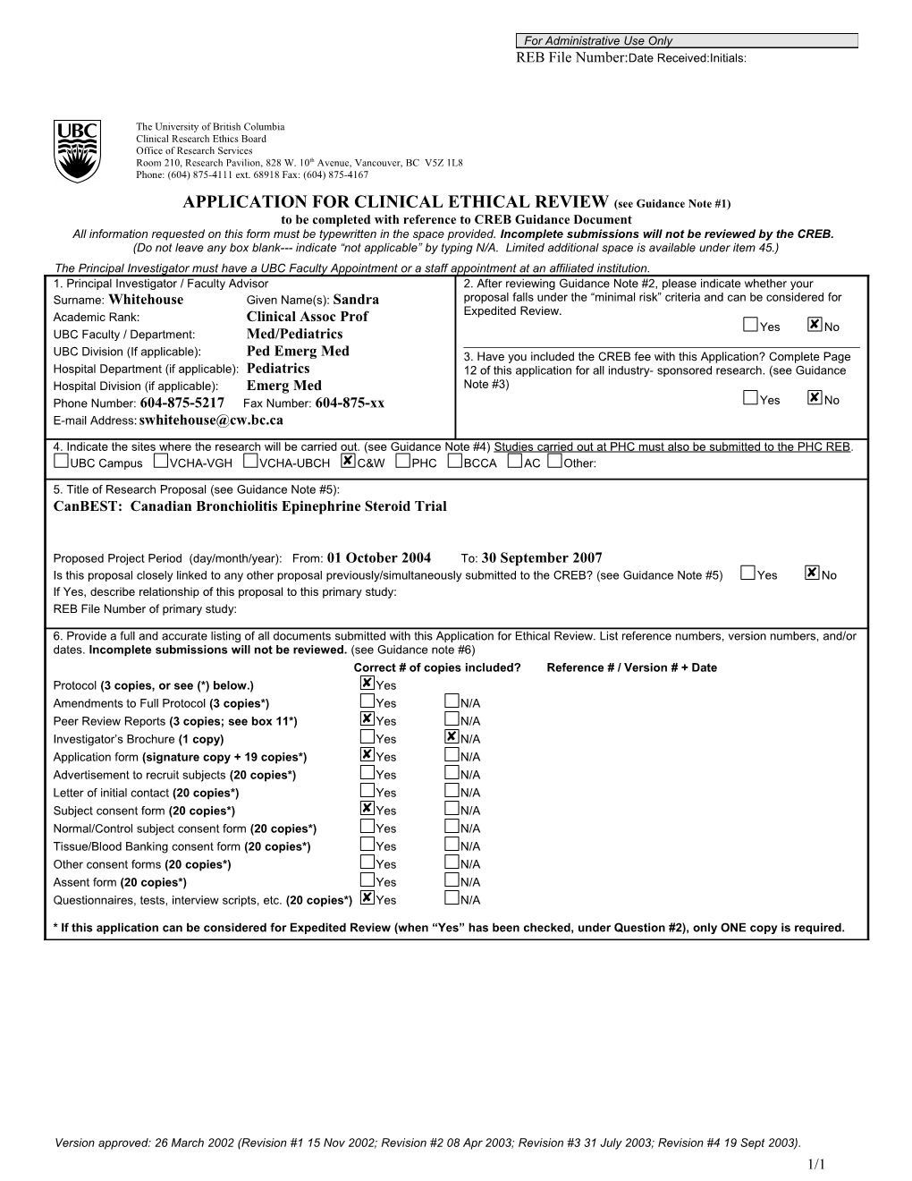 Clinical Ethics Form