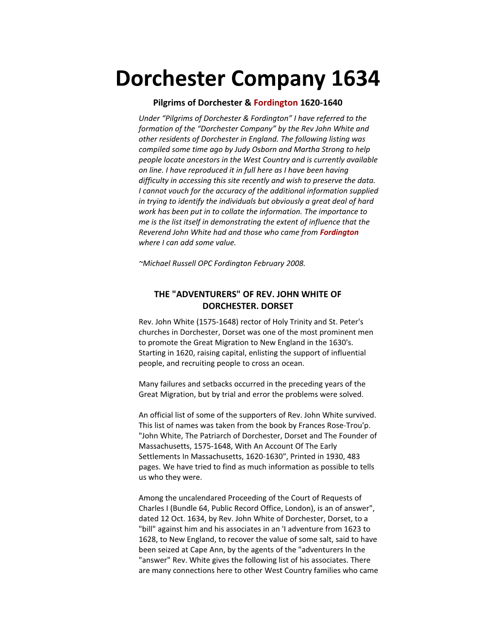 Dorchester Company 1634