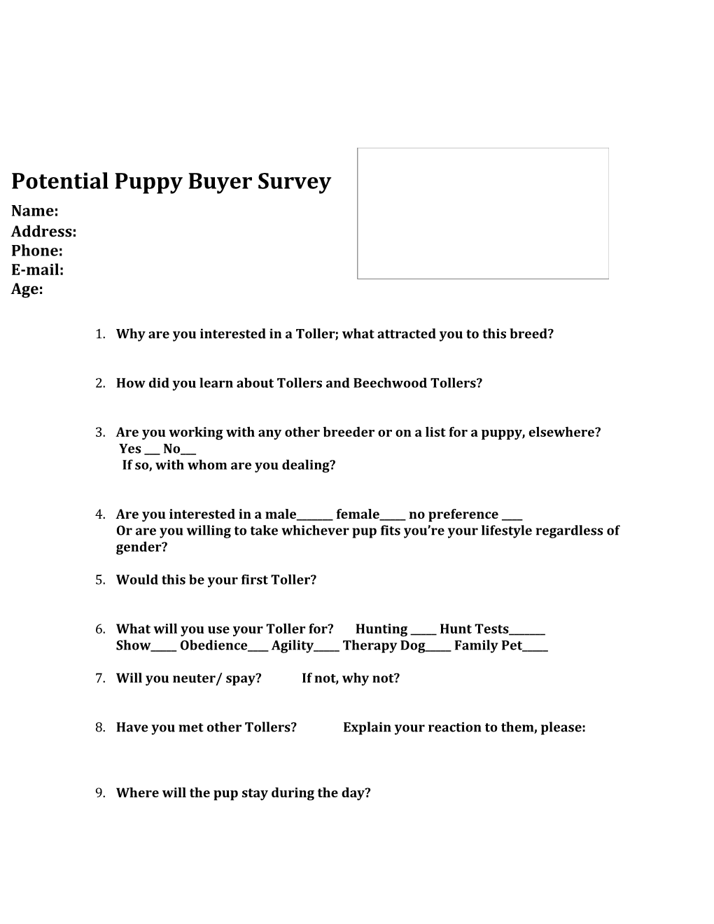 Potential Puppy Buyer Survey