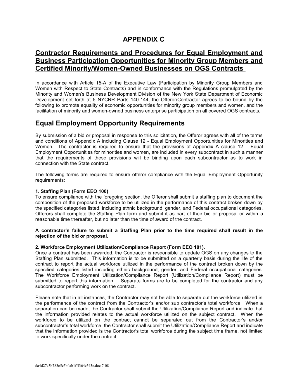 Contractor Requirements and Procedures for Equal Employment and Business Participation