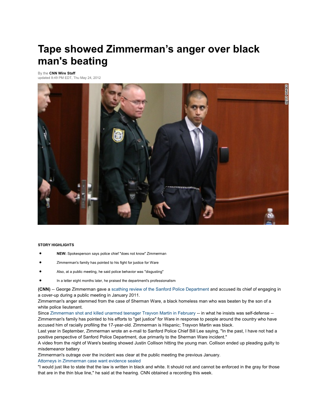 Tape Showed Zimmerman S Anger Over Black Man's Beating