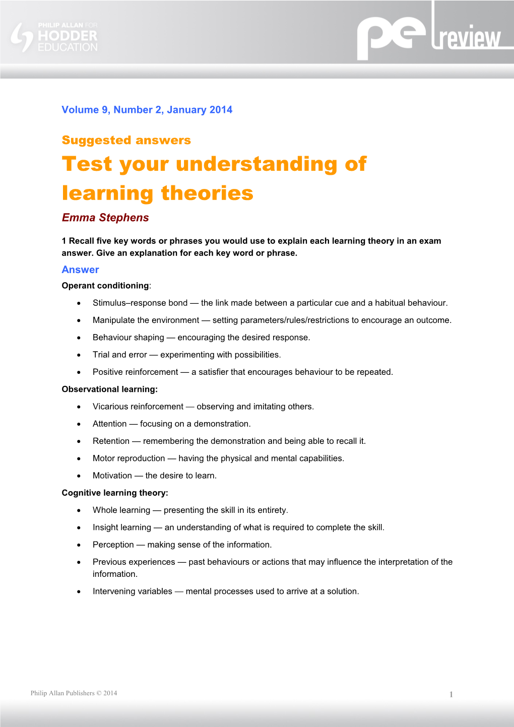 Test Your Understanding of Learning Theories
