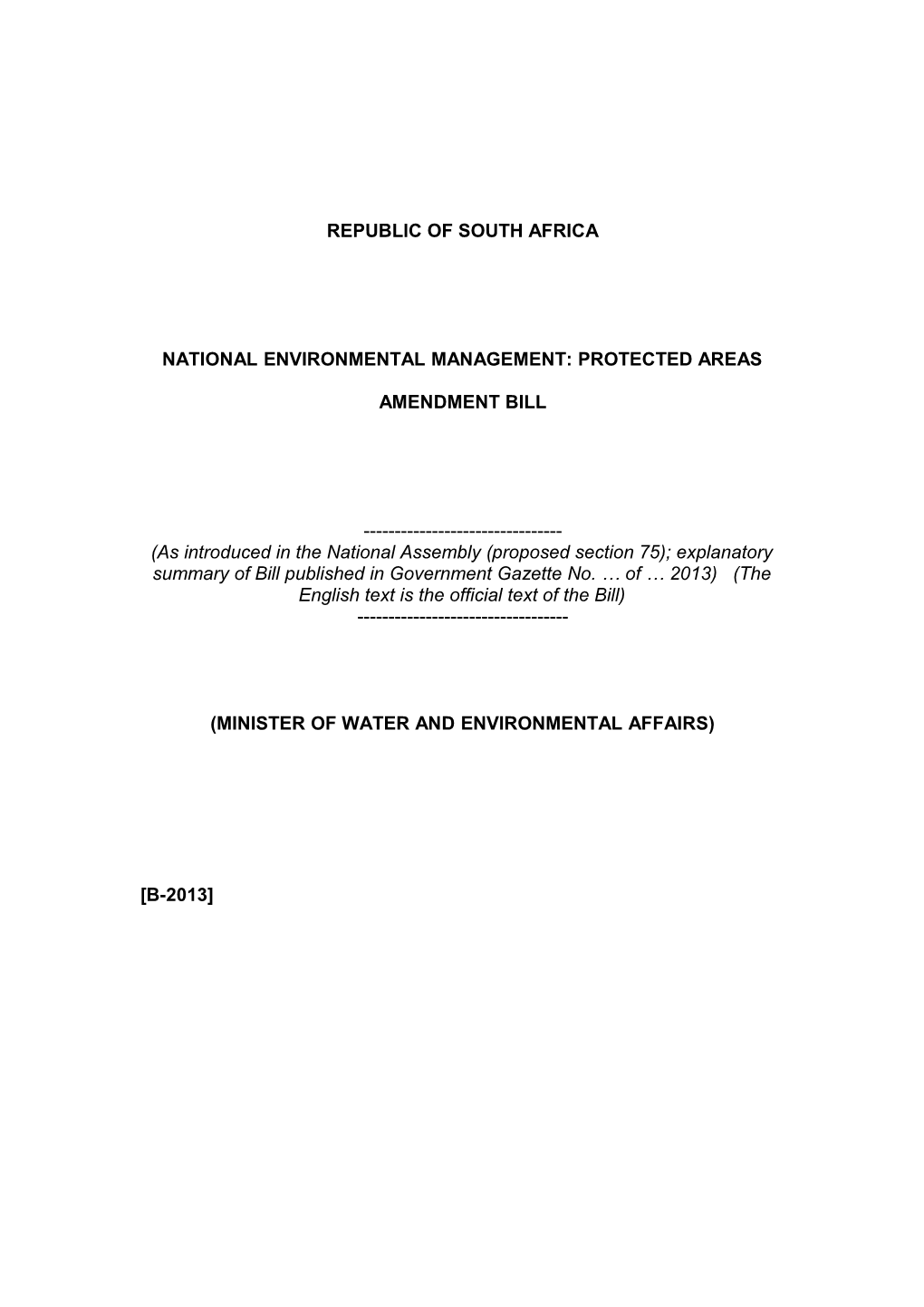 National Environmental Management: Protected Areas Amendment Bill
