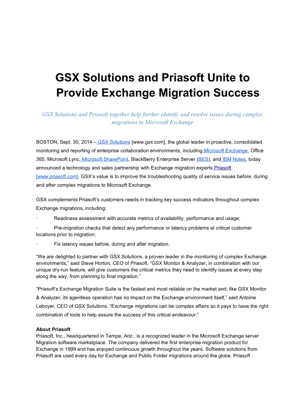 2014-10-06 GSX Priasoft Partnership