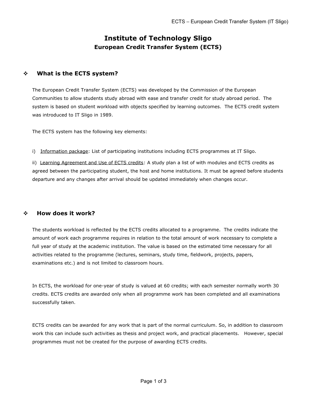 ECTS European Credit Transfer System (IT Sligo)