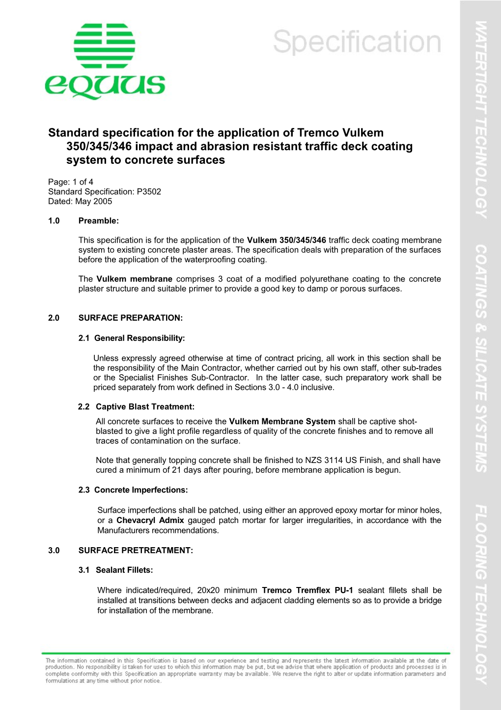 Standard Specification for the Application of Tremco Vulkem 350/345/346 Impact and Abrasion