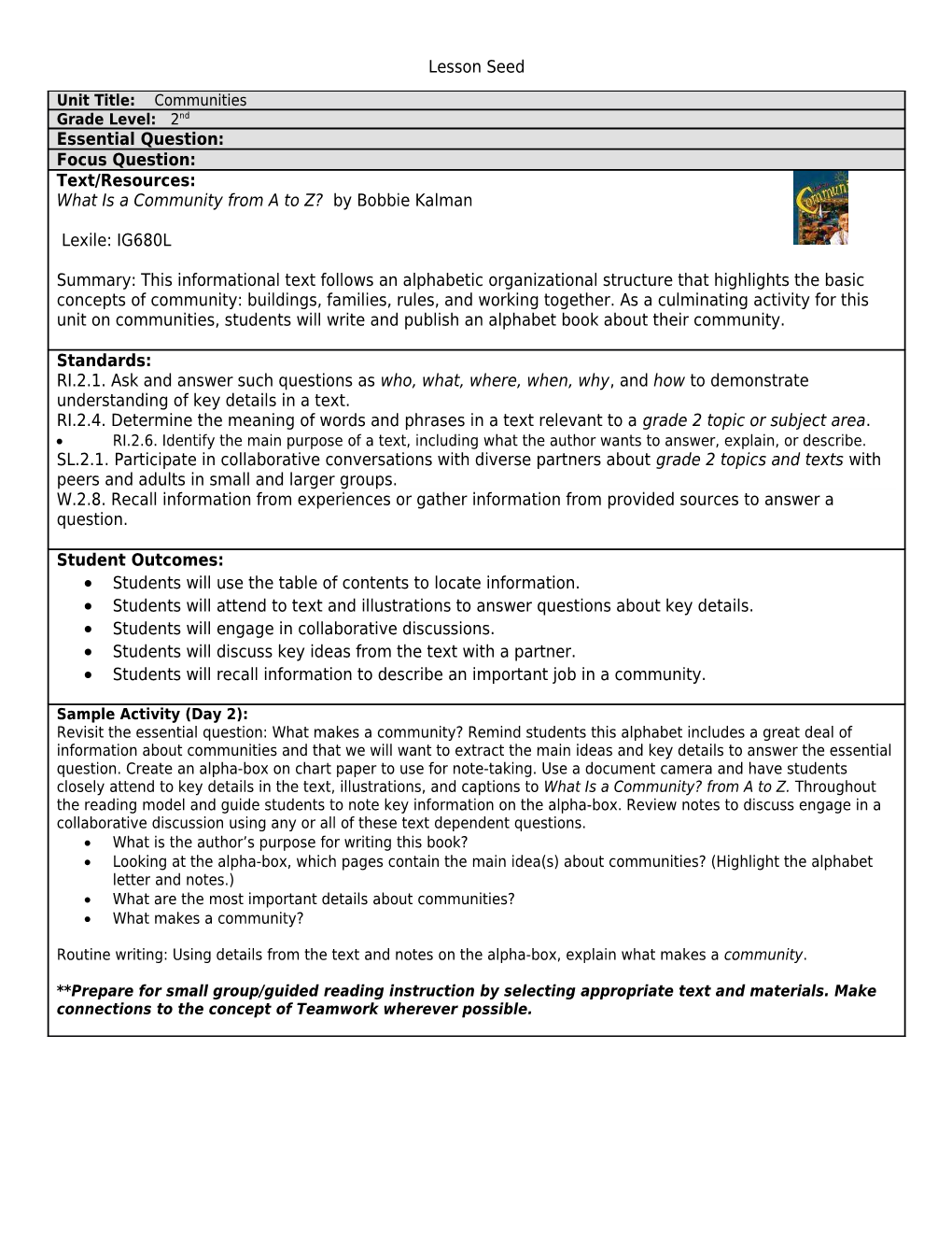 Students Will Use the Table of Contents to Locate Information