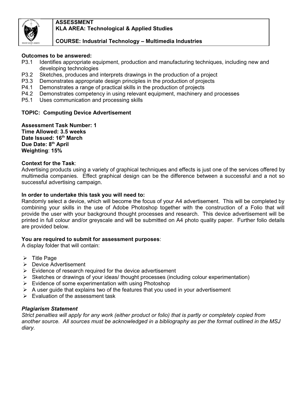 Assessment Task Proforma