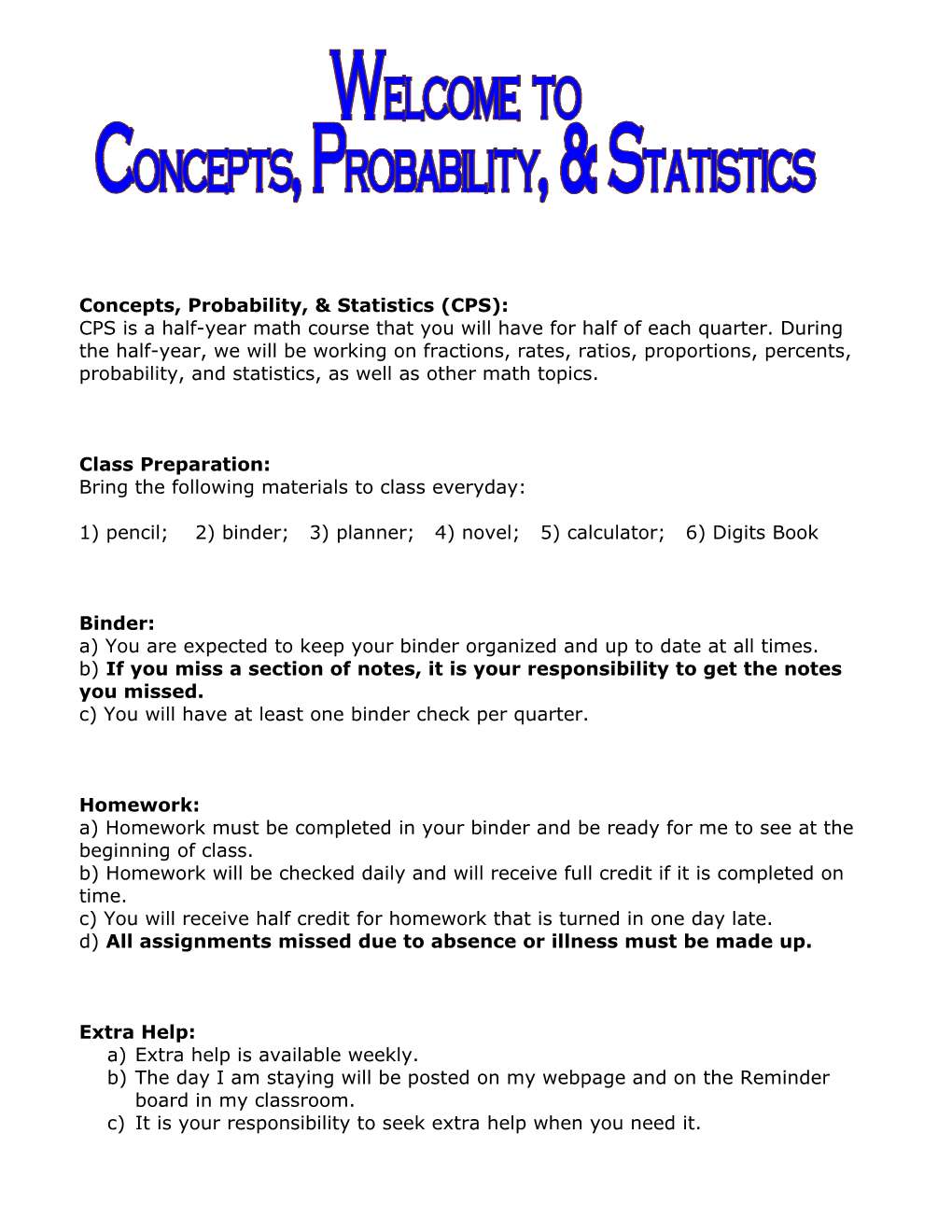 Concepts, Probability, & Statistics (CPS)