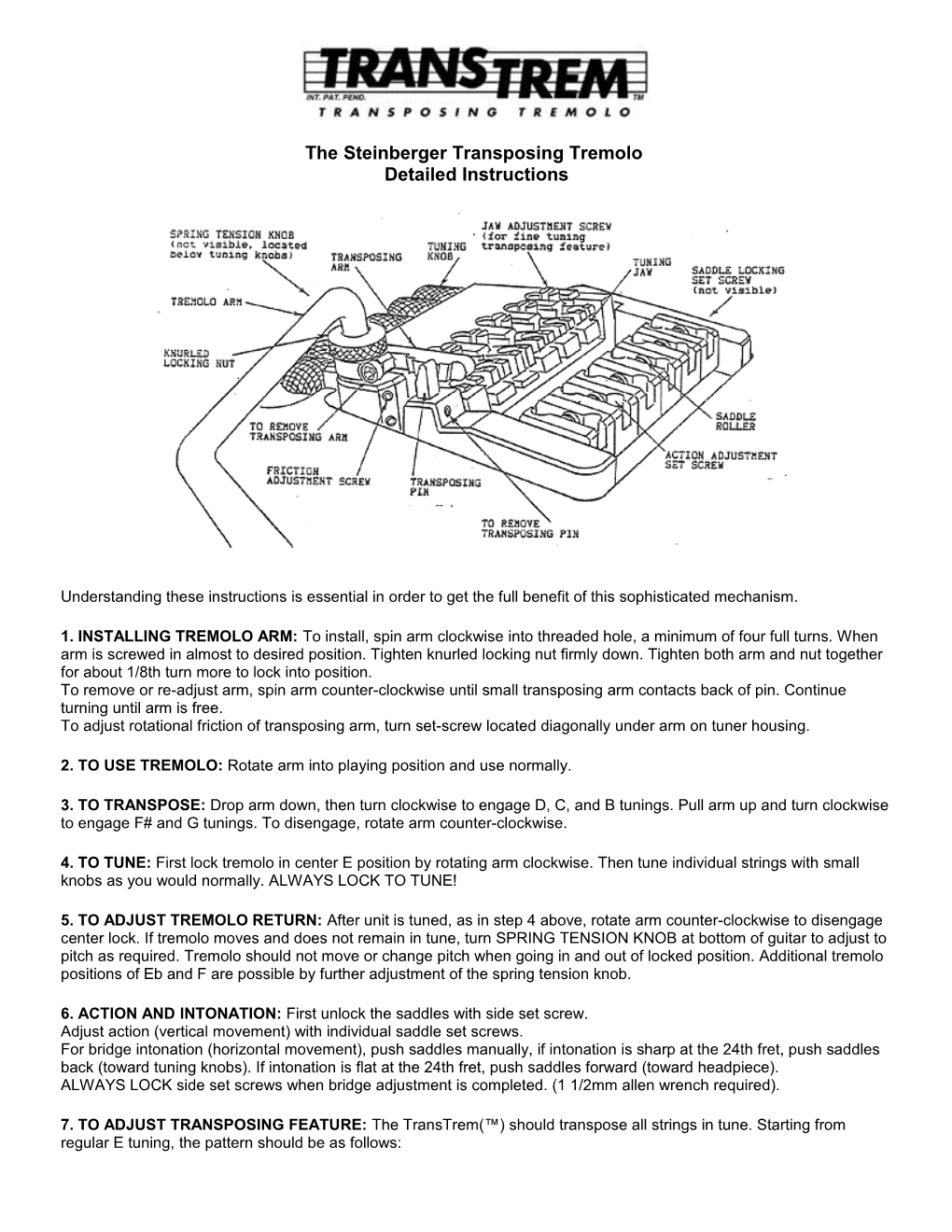 Steinberger Transposing Tremelo Detailed Instructions