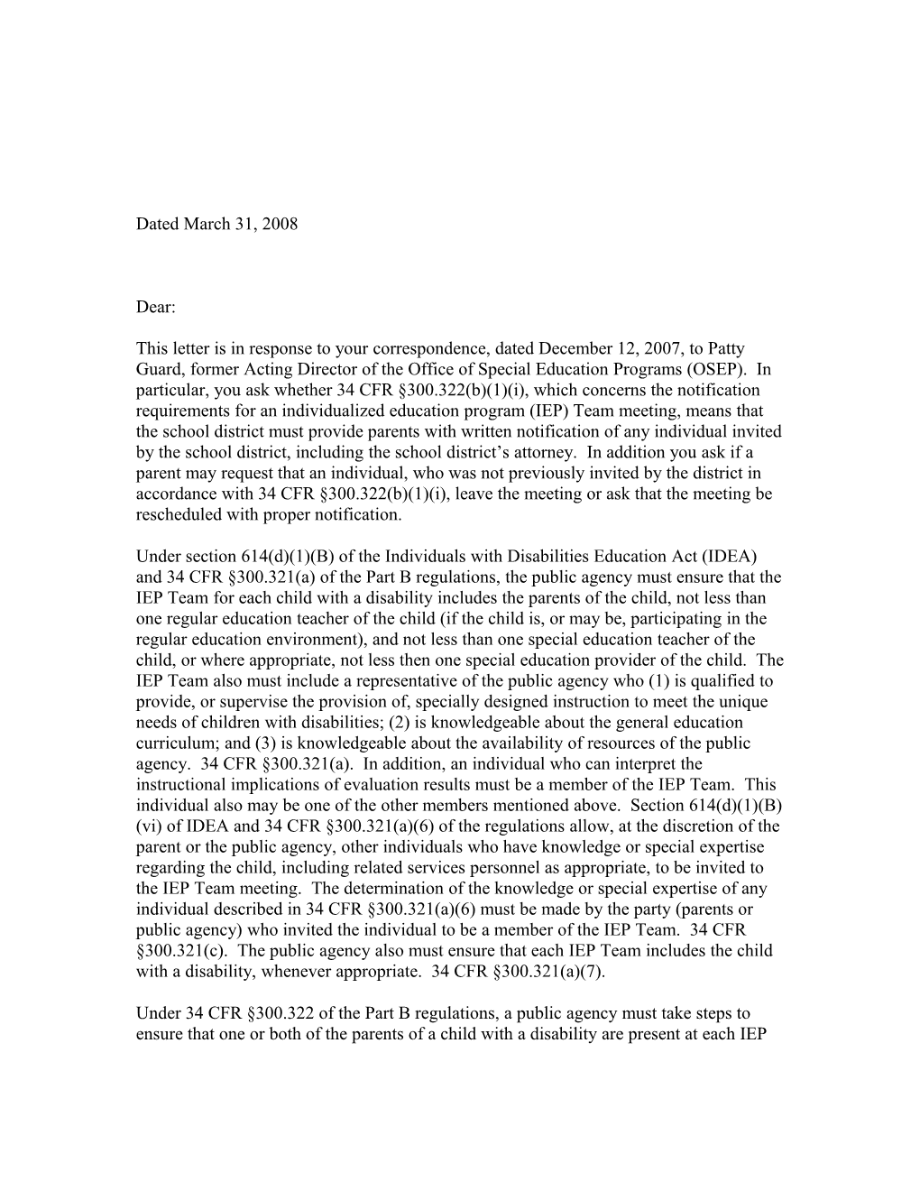 Redacted Letter Dated 3-31-08 Re: Individualized Education Program (MS Word)