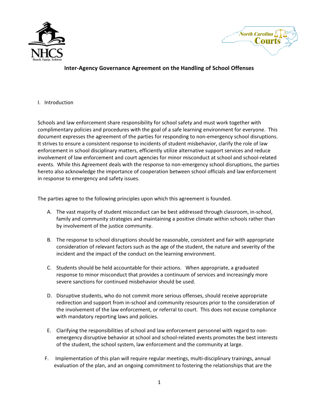 Inter-Agency Governance Agreement on the Handling of School Offenses