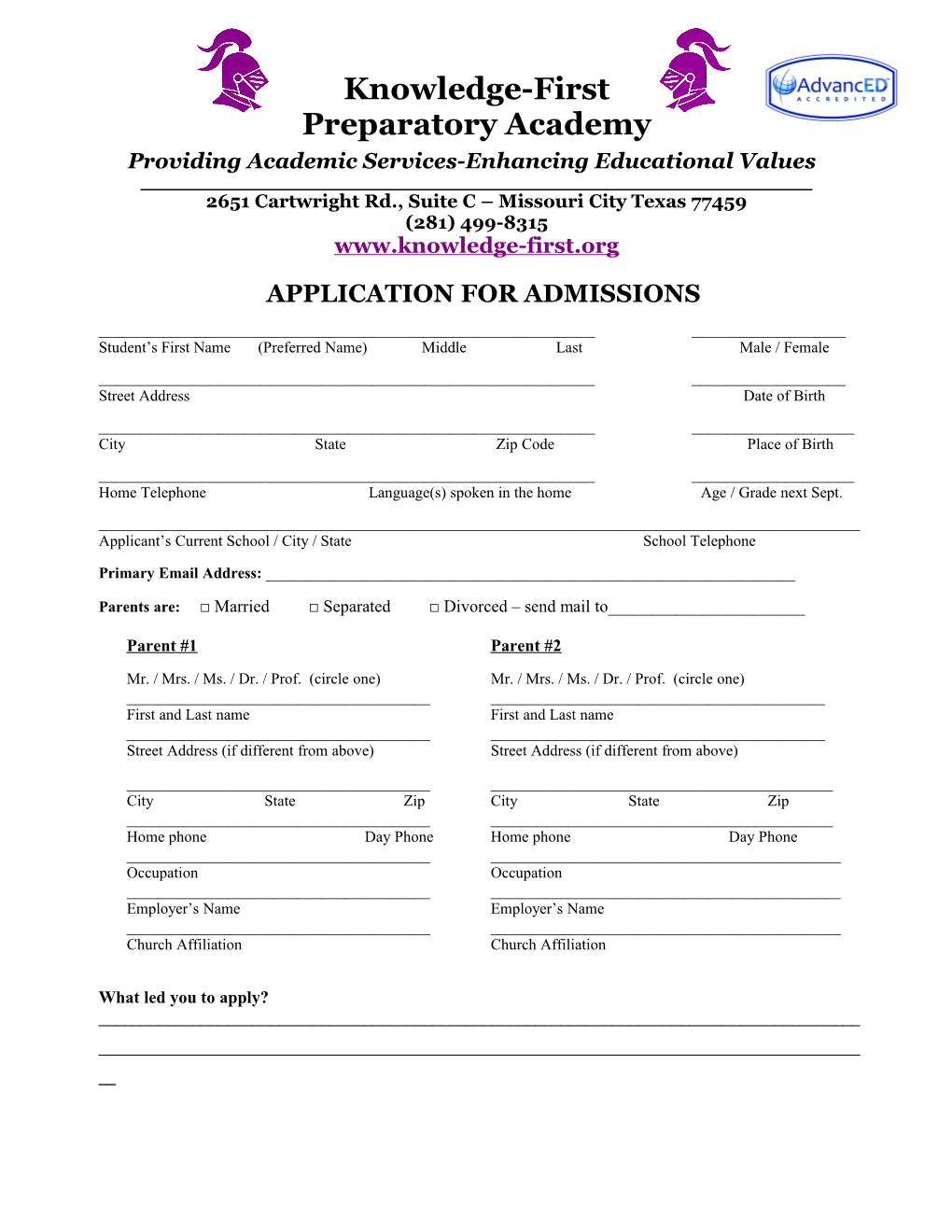 To Be Filled out by Candidates Applying for Grades 5-8