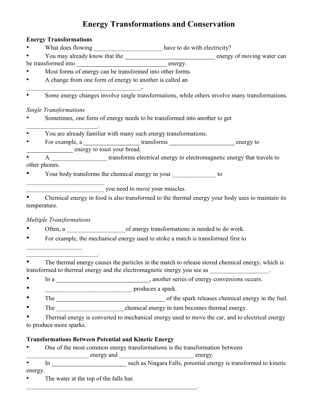 Energy Transformations and Conservation