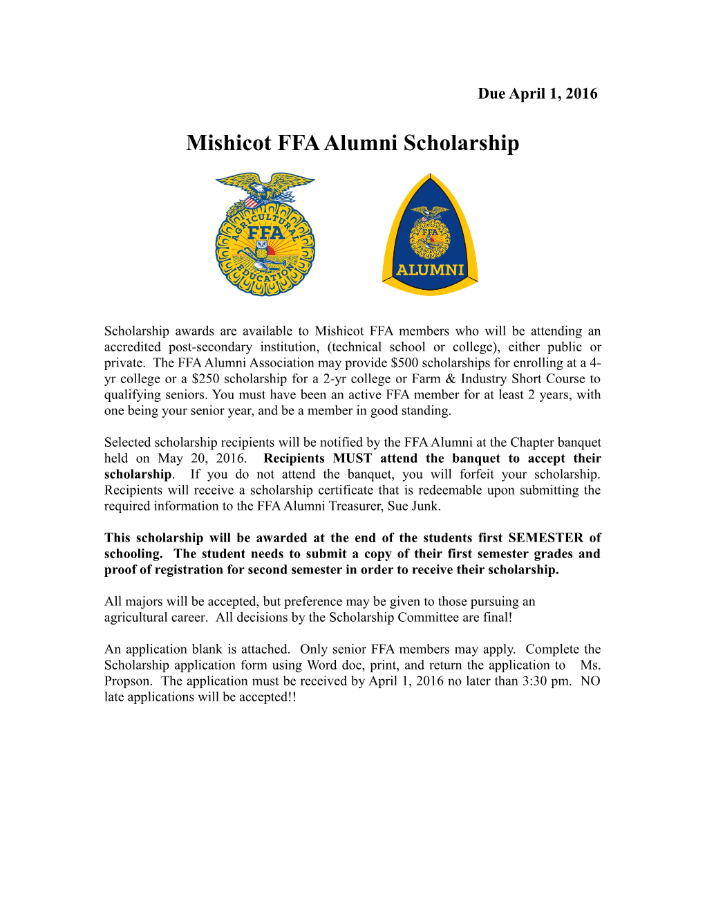 Mishicot FFA Alumni Scholarship