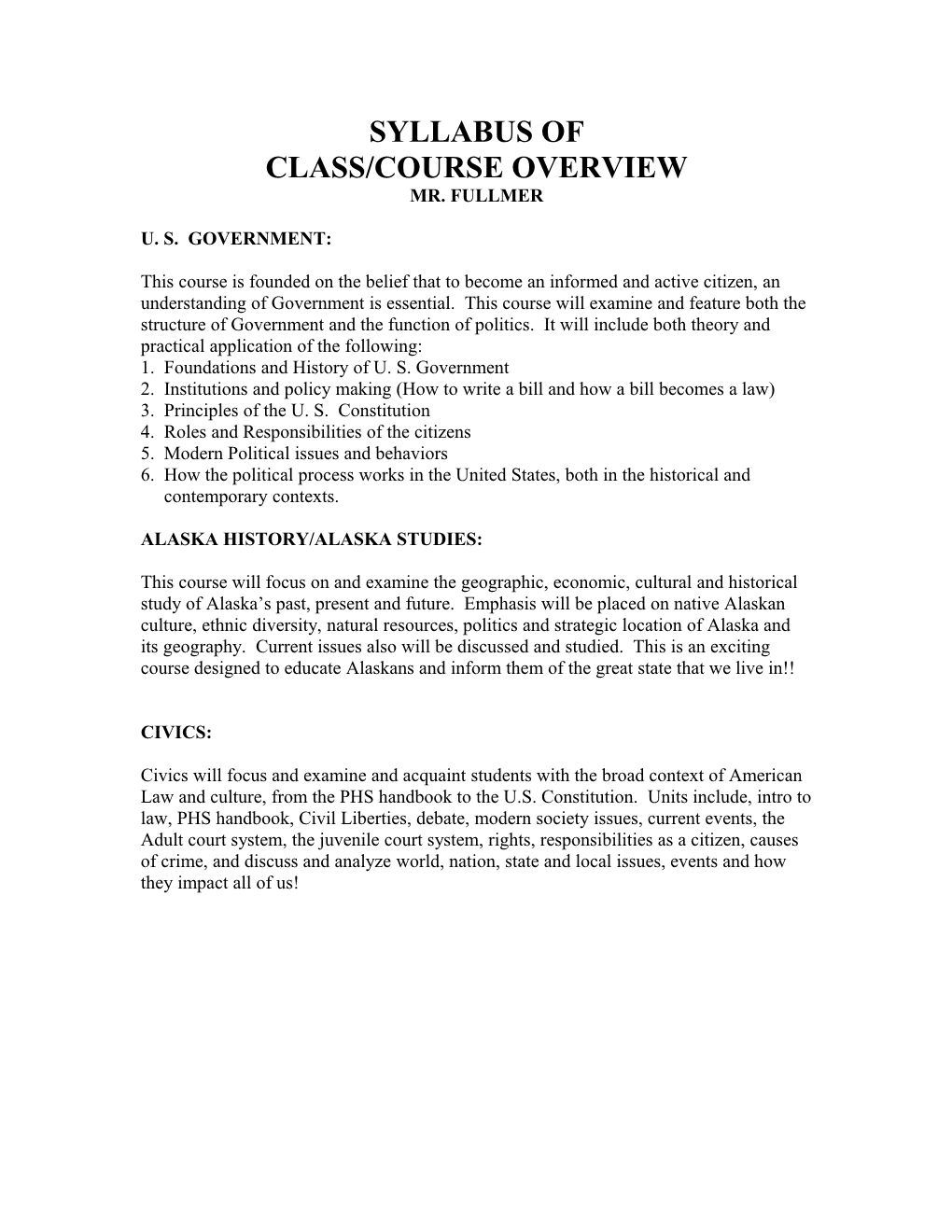 Class/Course Overview