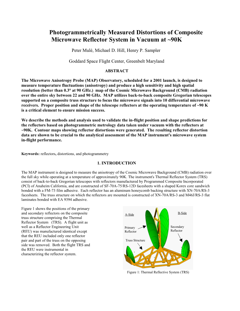 Photogrammetrically Measured Distortions of Composite Structure Microwave Reflectors In