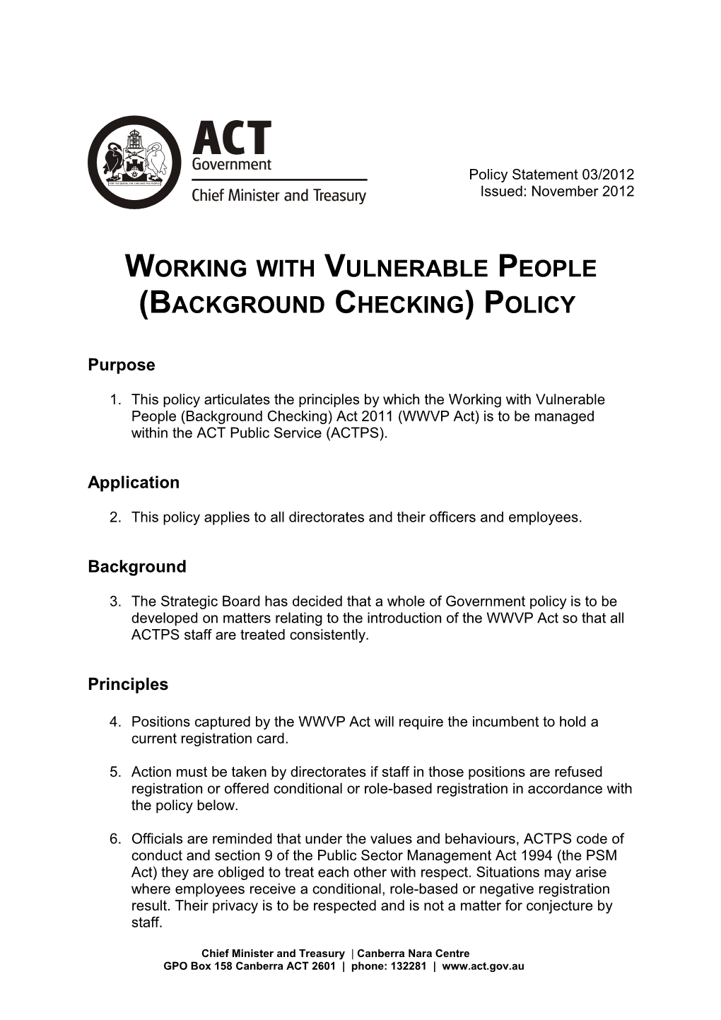 Working with Vulnerable People (Background Checking) Policy