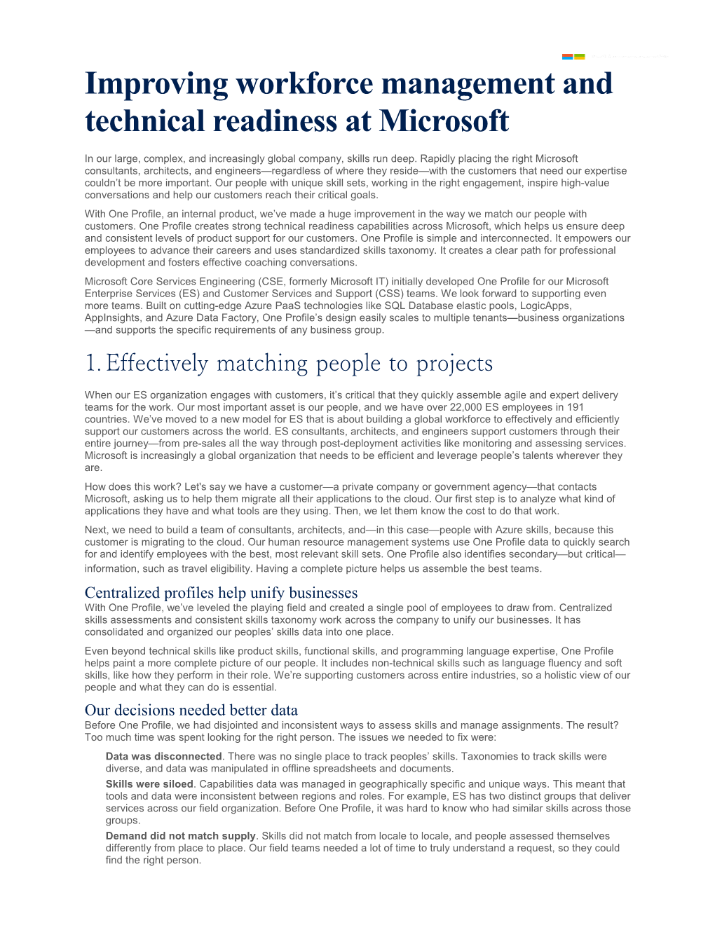 Improving Workforce Management and Technical Readiness at Microsoft