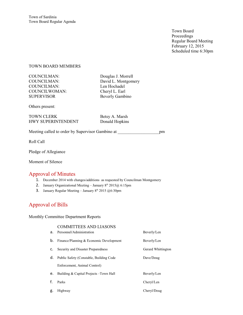 Town Board Regular Agenda