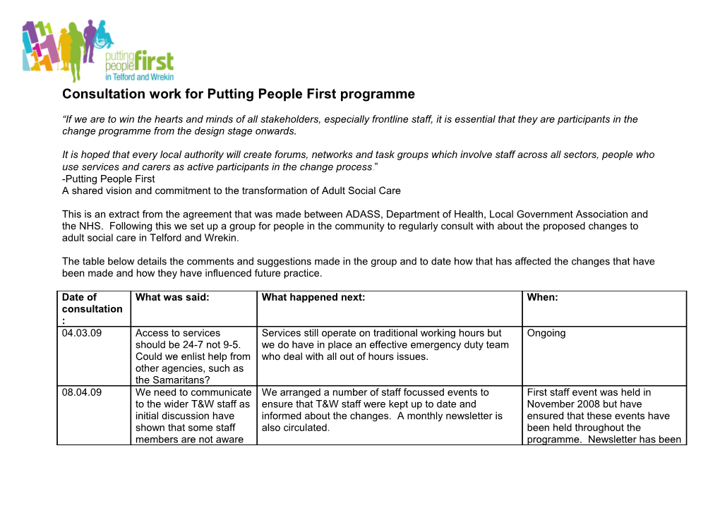 Consultation Work for Putting People First Programme