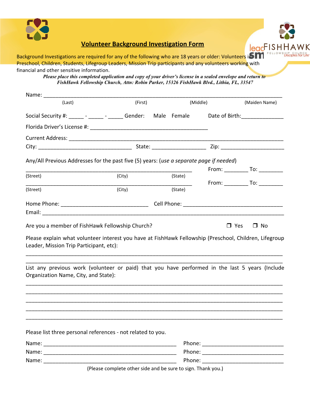 Volunteer Background Investigation Form