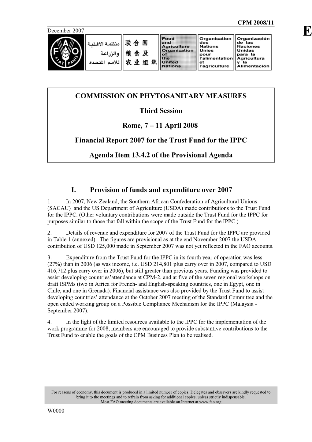 Financial Report 2007 for the Trust Fund for the IPPC