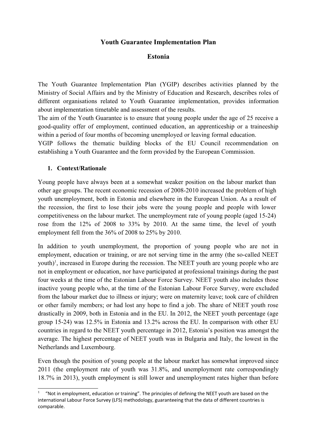 Youth Guarantee Implementation Plan