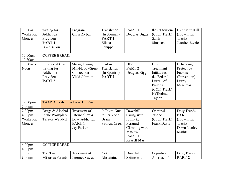 TAAP Group Schedule: PLEASE BE ADVISED THAT THIS IS a DRAFT SCHEDULE, PRESENTATIONS ARE
