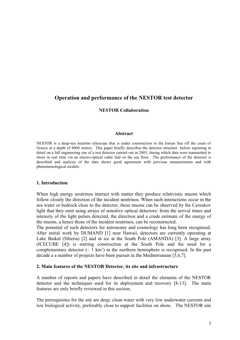 Operation and Performance of the NESTOR Test Detector