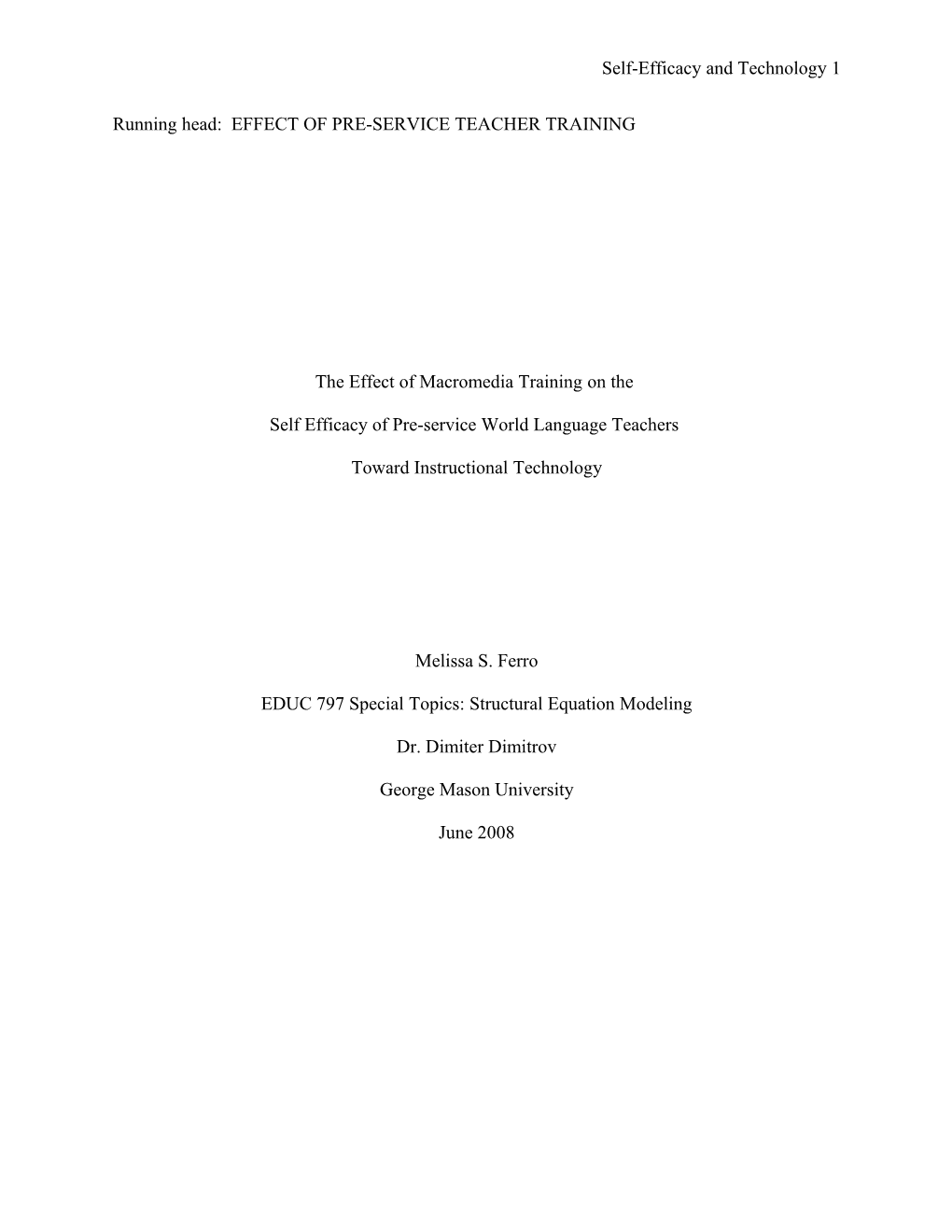 Running Head: EFFECTS of PRE-SERVICE TEACHER TRAINING