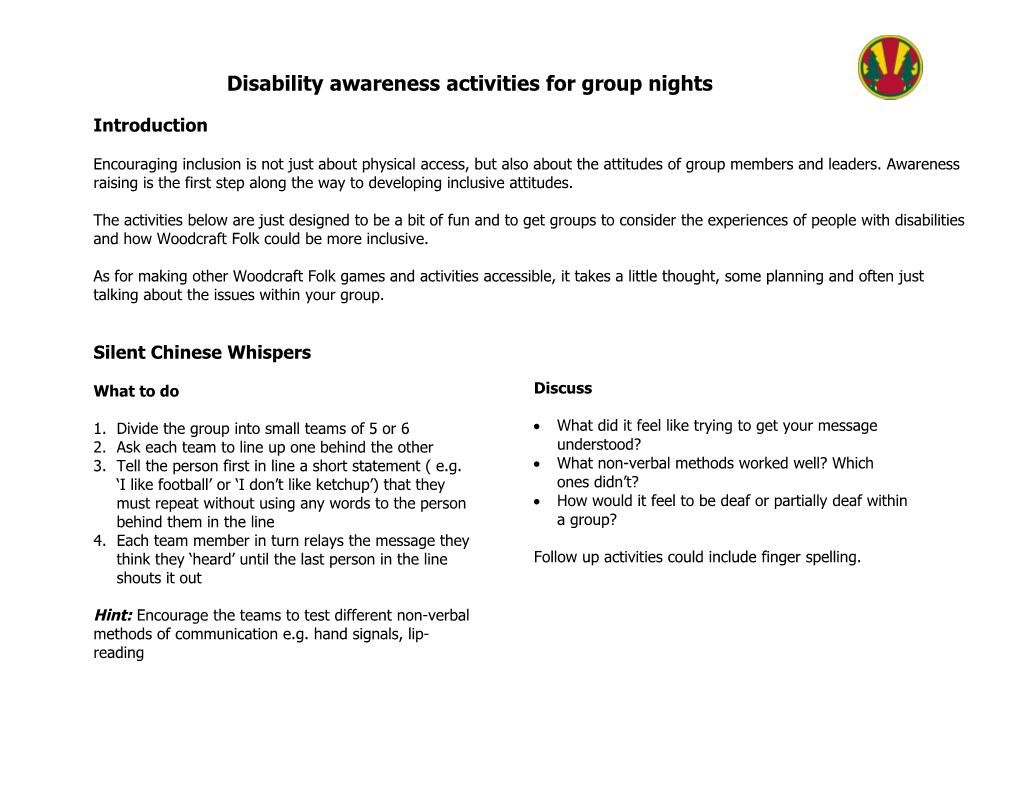 Disability Awareness Activities for Group Nights