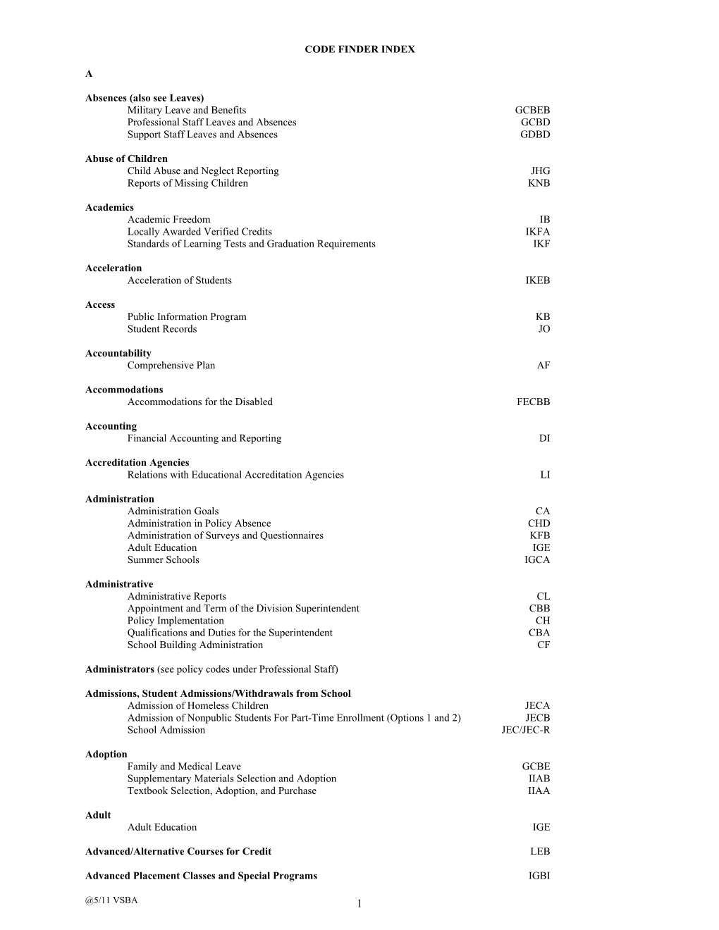 The Vsba Policy Manual Is in the Process of Being Registered with the Library of Congress