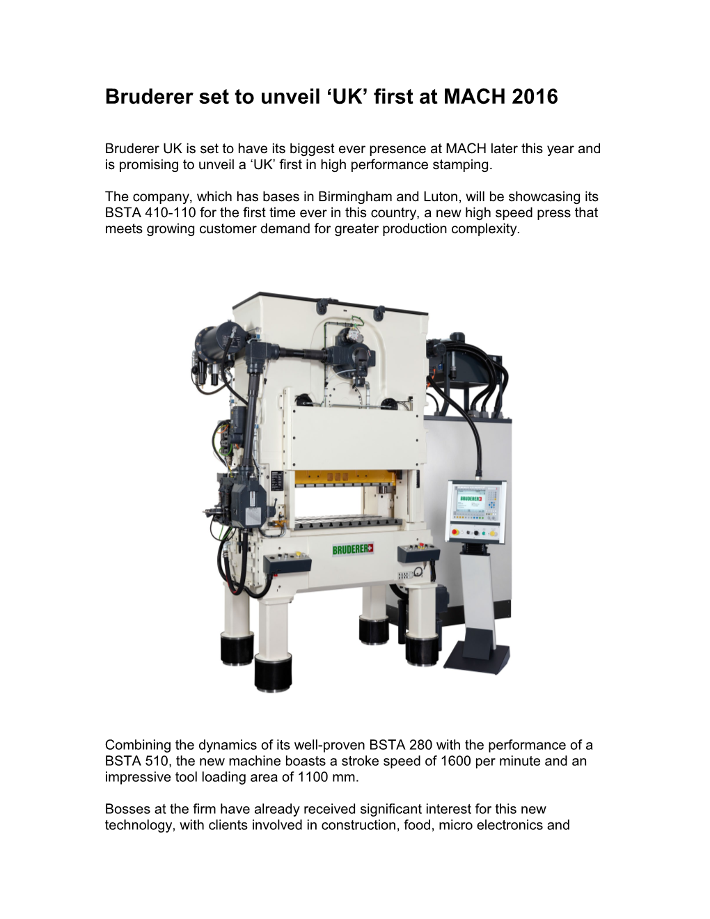 Bruderer Set to Unveil UK First at MACH 2016