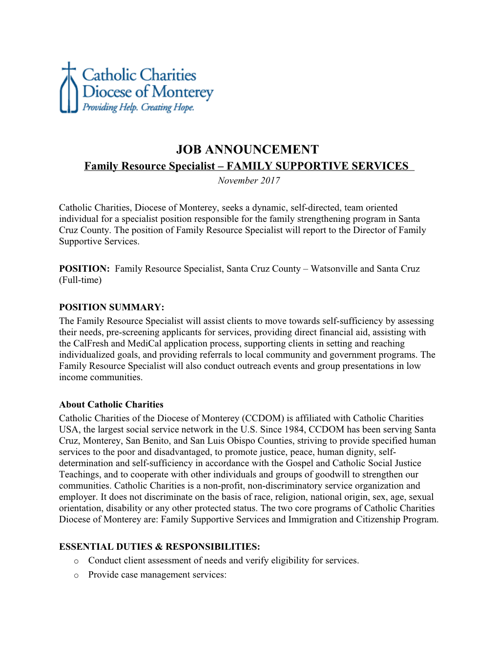 Family Resource Specialist FAMILY SUPPORTIVE SERVICES
