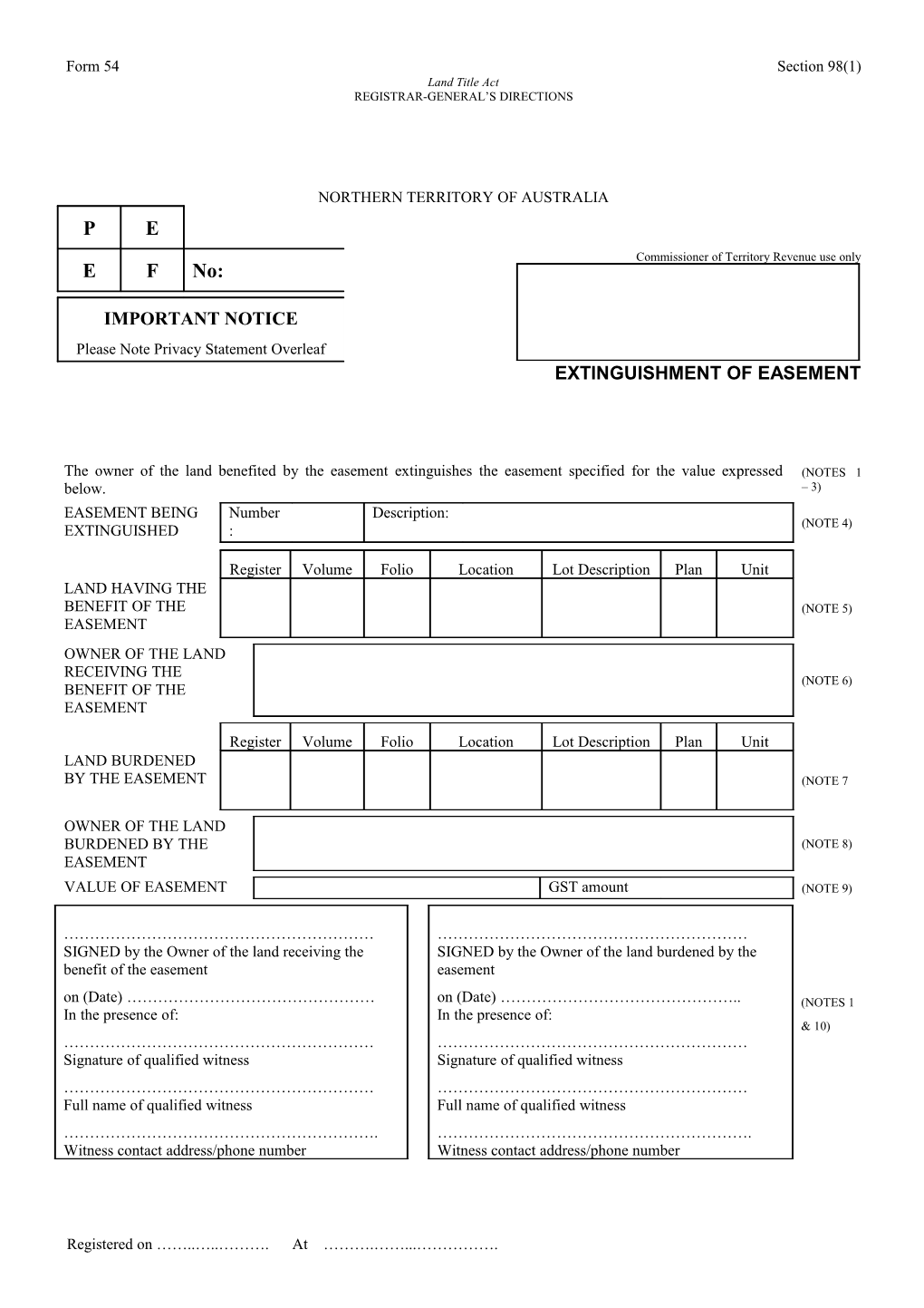 Form No. 54 - Extinguishment of Easement