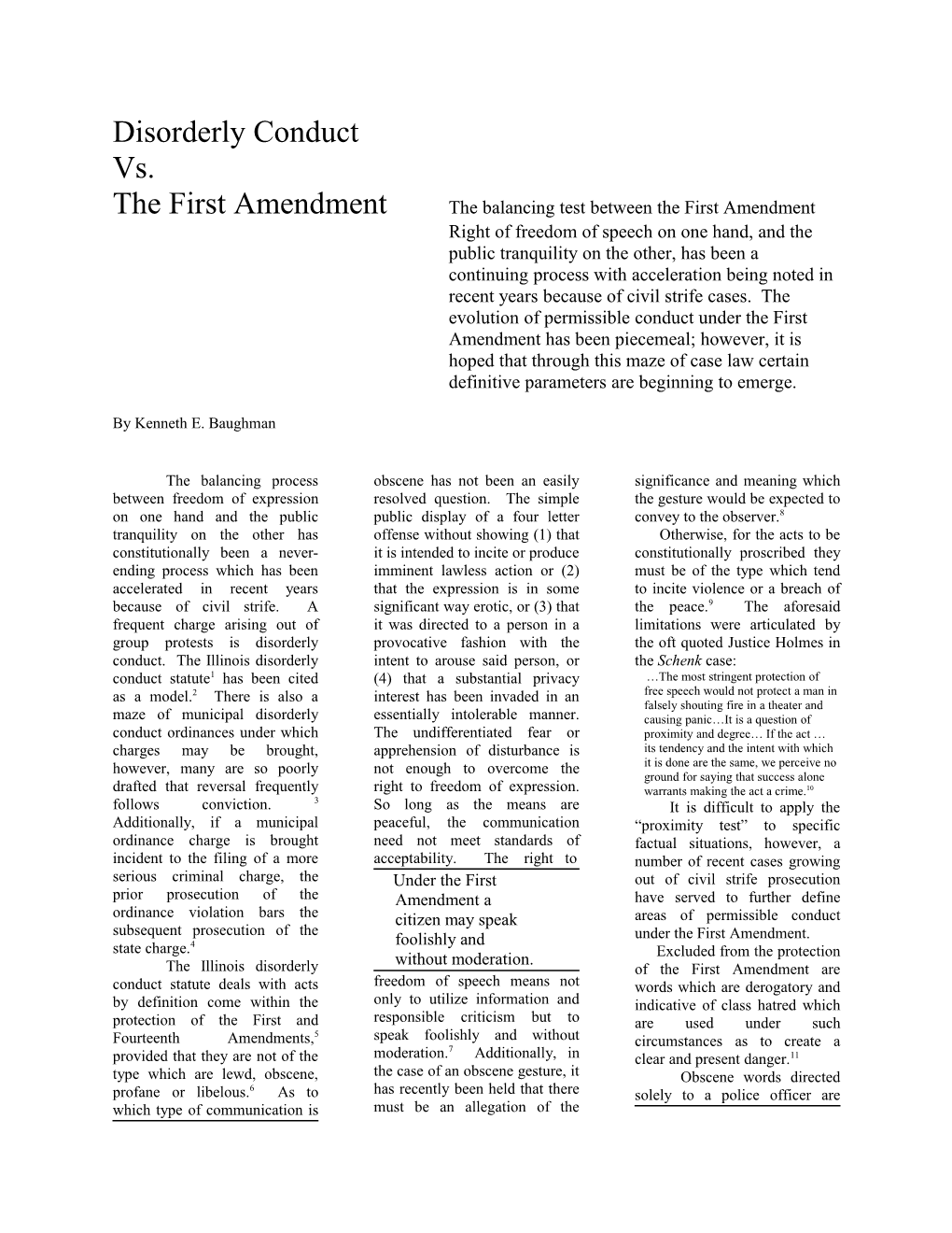 The First Amendment the Balancing Test Between the First Amendment