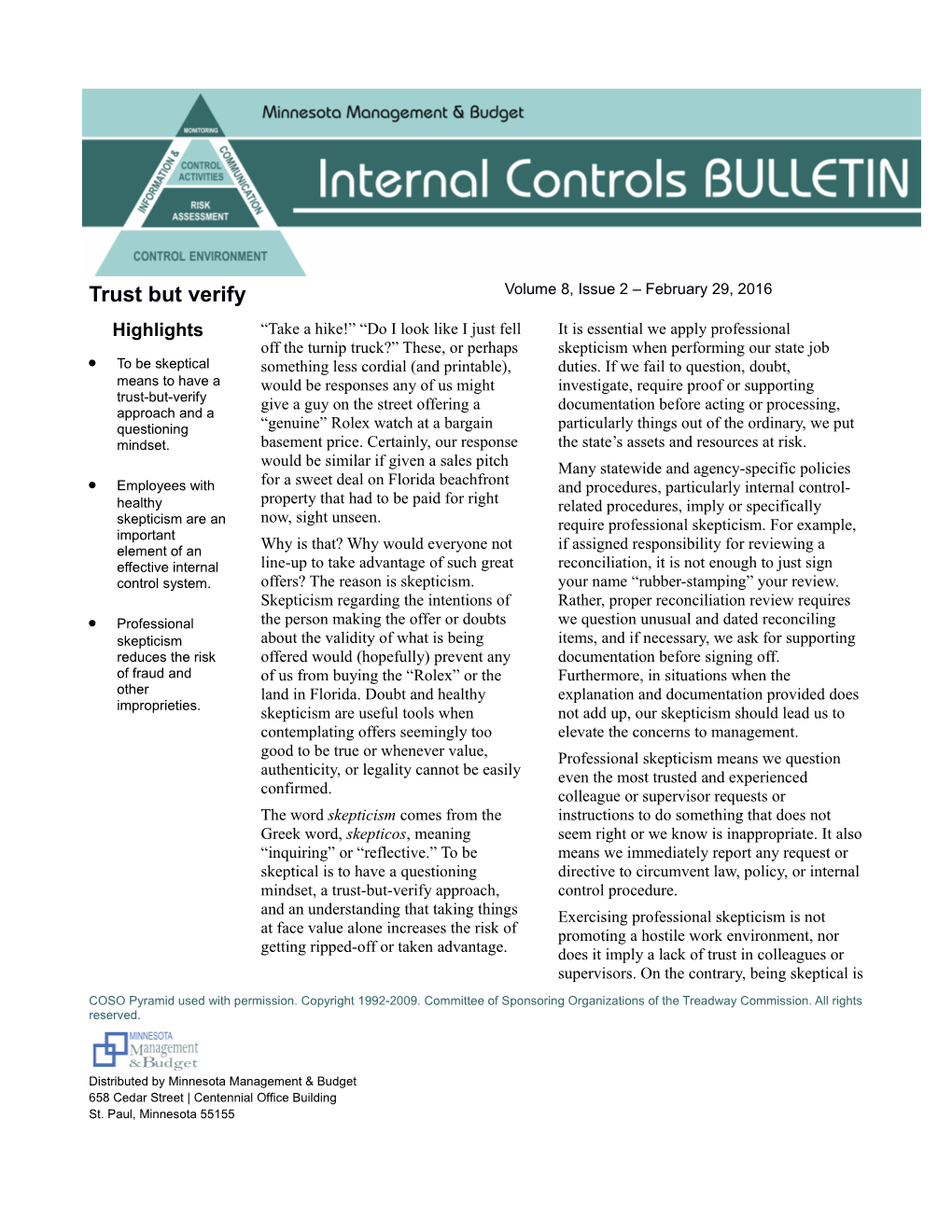 February 2016 Internal Controls Bulletin - Trust but Verify